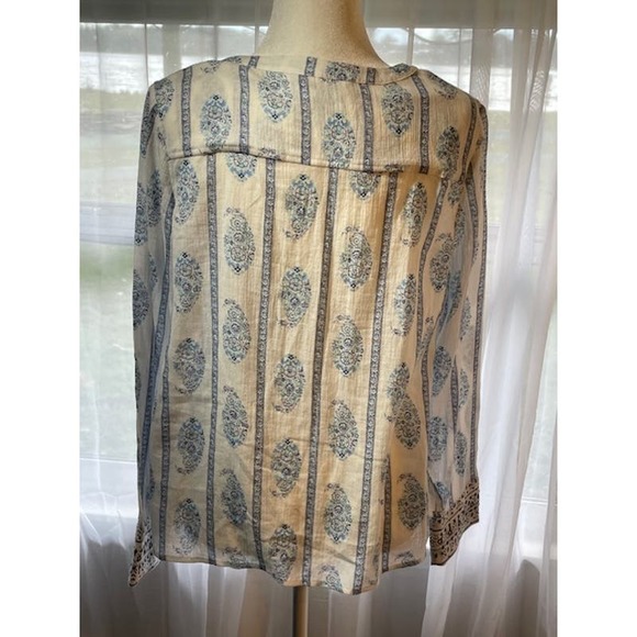 Victoria Secret Size Small‎ Boho Blouse Blue White Long Sleeve Pullover - Picture 3 of 5